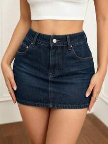Women Denim Skirts - Navy Blue 2074 - View 2