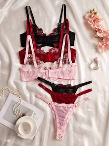 Plus Size Women's Sexy Lingerie 3-Piece Set, Mixed Colors, Sexy Bold Women's Bra Set - Multicolor - View 3