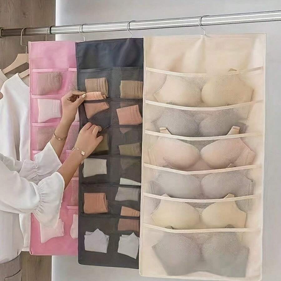 1pc Double-Sided Underwear Storage Bag, Multi-Functional Underwear Packaging Bag, Hanging Bra & Socks Organizer Bag - Multicolor - View 1