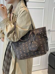 Large Capacity Commuter Fashion Shoulder Tote Bag, Internet Celebrity Style, Outdoor, Ins, Back To School, Mori Style, French Style - Coffee - View 5