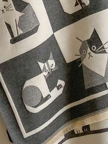 1pc Faux Cashmere Elegant Design Cat Pattern Jacquard Warm Scarf For Women, Air Conditioning Room Blanket, Autumn/Winter Outdoor Travel Cold Protection Neck Warmer Decorative Scarf Shawl Dual Use, Suitable For Daily Matching, First Choice For Gift Giving - Grey - View 3