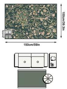 1PC Vintage Floral Bird Vine Pattern Deep Dark Green Area Rug, French Country Style Faux Cashmere Rectangular Dark Grid Border Machine Washable Floor Mat, Suitable For Living Room Bedroom Balcony Aesthetic Home Decor - Multicolor - View 15