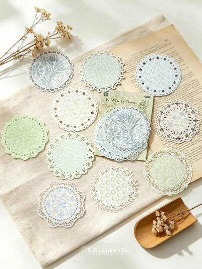 10pcs Floral Hollow Lace Scrapbooking Material Paper, DIY Decorative Non-Adhesive Material Paper, Holiday Gift, Handmade Collage Material, Personalized Scrapbook Planning Creative School Stationery Supplies