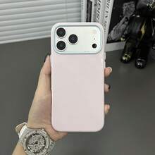 DECOPHONE غطاء هاتف وردي فاتح وأزرق فاتح بتصميم بسيط مع إطار، متوافق مع سلسلة أبل 18/17/16/15 غلاف واقي - وردي - مشاهدة 2