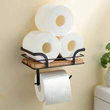 In Stock Solid Wood Wall-Mounted Toilet Paper Holder Bathroom Wooden Wall Shelf Paper Towel Storage Rack For Home - Multicolor - View 4
