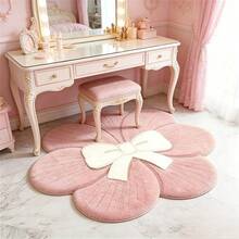 1pc French Sweet Petal Bow Rug, Pink Petals, Large Center Bow, Petal Texture Embossed, Room Atmosphere Enhanced, Hand-Cut With 1-5cm Error, Beautiful And Healing Decorative Rug, Bedroom Decor, Small Rug, Rug, Home Decor, Living Room Rug, Bedroom Rug, Outdoor Rug, Washable Rug - Multicolor - View 1