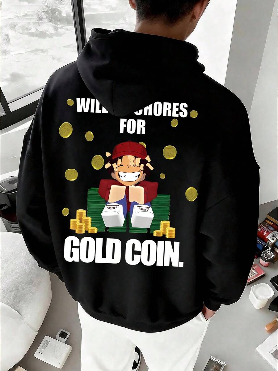 Streetwear Cool Cartoon Graphic Print Sweatshirt, Versatile Top For Teenage Boys, Suitable For Spring, Autumn And Winter - Black - View 1