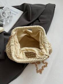 Dedoo Women's Dumpling-Shaped Woven Straw Crossbody Bag, Chain Shoulder Strap, Hand Carry Handle, Bohemian Style, Suitable For Summer Beach Vacation (Includes Gift Bag) - Beige - View 10