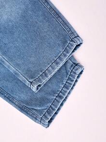 Celana Jeans Denim Lurus Bergambar Kartun Bordir untuk Balita - Biru - View 6