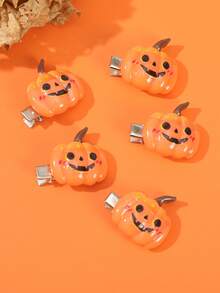 5pcs Funny Smiling Pumpkin Hair Clips, Halloween Theme Hair Accessories, Party Atmosphere Costume, Cute Hair Clips - Orange - View 2