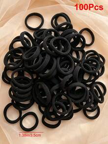 50/100/150/200 Pcs Girls Classic Black Hair Ties, Basic Elastic Seamless Hair Rope Ponytial Holders Hair Accessory For Daily Use - Black - View 10