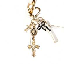 1pc Multi-Color Religious Cross Keychain, Decorated With Religious Love And Crystal Cross, Bag Charm, Bag Amulet, Pearl And Diamond, Cross Keychain, Bag Accessory, Cross Pendant, Wallet, Backpack Accessory, Earphone Case Accessory - Multicolor - View 10