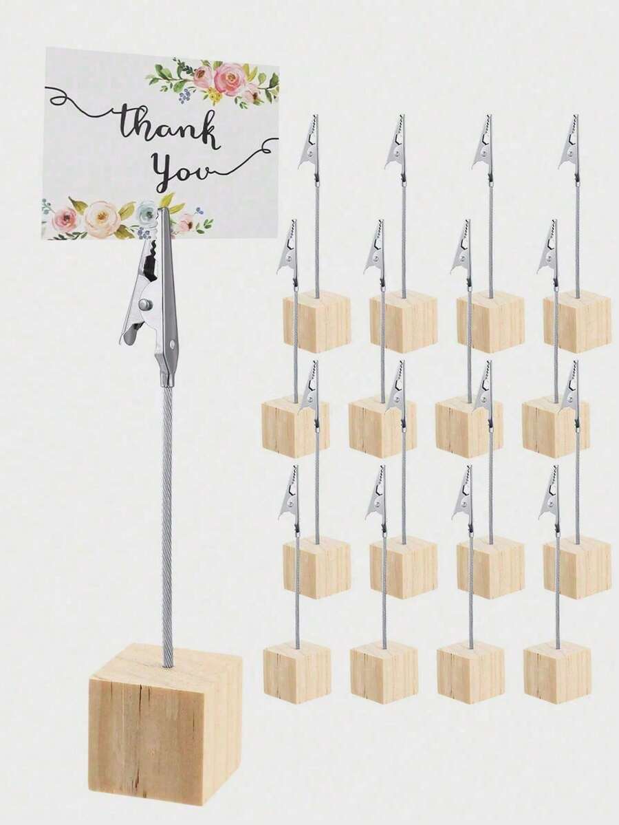 10 piezas Soportes para tarjetas de número de mesa, Soportes para tarjetas de número de mesa con clip de cocodrilo, Etiquetas de alimentos, Etiquetas de buffet de boda, Soportes de decoración de fiesta, Madera mejor - Multicolor - Ver 1