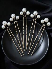 5pcs Handmade Faux Pearl Hair Clips, Suitable For Bridal Wedding Party Accessories - Multicolor - View 7