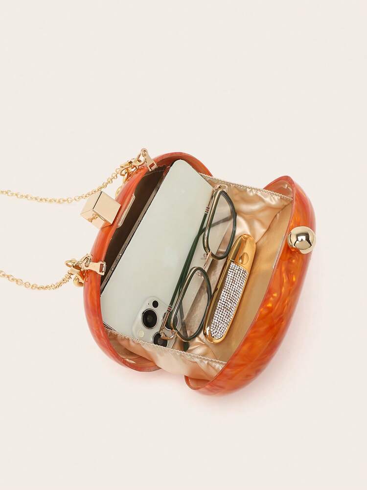 Orange Acrylic Crossbody Shoulder Bag Phone Key Coin Purse Women's Gift Bag Party Wedding Evening Dress Bag - Orange - View 10