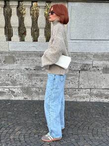 Women's Loose Casual Turtleneck Knit Sweater, Long Sleeve Regular Fit, Suitable For Autumn/Winter, Slightly Elastic Warm Knit Top - Khaki - View 2