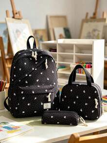 Set Tas Ransel 3 Buah Bergaya Kampus dengan Motif Polkadot/Bunga, Termasuk Ransel, Tas Bekal, dan Tempat Pensil, Dilengkapi Kompartemen Laptop, Tali Bahu yang Dapat Diatur, Banyak Kantong, Kapasitas Besar, Set Tas Sekolah Multifungsi, Cocok untuk Anak Perempuan/Laki-laki/Siswa untuk Penggunaan Sehari-hari/Liburan/Perjalanan/Kembali ke Sekolah - 2345 - View 9