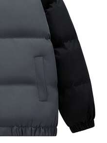 Men's Colorblock Thick Warm Jacket, Casual Loose Fit Padded Coat, Versatile For Autumn/Winter Commuting And Outdoor Wear - Black - View 6