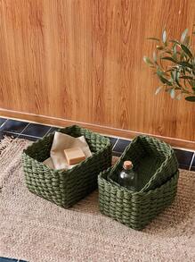 Cirelle 3pcs (S+M+L) Handmade Woven Storage Basket Set, Paper Rope Material Storage Baskets, Home Organization And Storage, Suitable For Living Room, Bedroom, Cabinet And Office, Home Decor, Farmhouse Decor (Small+Medium+Large) - Green - View 2