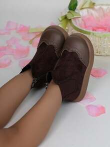 1 Pasang Sepatu Bot Chelsea Anak Perempuan, Sepatu Bot Modis Bersol Lembut dan Tahan Lama, Sepatu Bot Setinggi Mata Kaki untuk Balita - Coklat - View 8