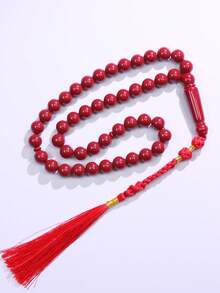 1pc Muslim Prayer Beads, Red Tasbih Beads With Woven Tassel, Islamic Decorative Gift, Suitable For Men And Women - Multicolor - View 5