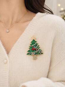 1pc Vintage Enamel Christmas Tree Brooch (With Colorful Rhinestone Star), Sparkling Holiday Accessory, Suitable For Party Outfits, Sweaters Or Coats, Christmas Gift - Multicolor - View 3