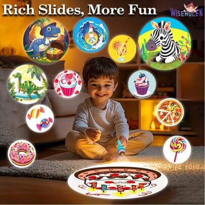 40 Patterns 5 Cards/Children's Bedtime Glowing Flashlight Toy, Early Education Cognitive Dinosaur Animal Ocean Number Fruit Multiple Pattern Projection Flashlight Puzzle Toy