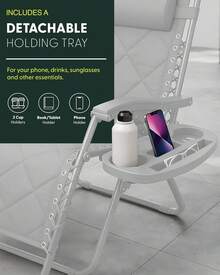 Gravity Chairs (2-Pack) Premium Heavy-Duty Outdoor Recliners With Luxe Two-Tone Design! Features Ultra-Padded Ergonomic Support, 5-Position Adjustable Backrest Independent Headrest, Built-In Cup Holder Phone Slot, And Smooth Rocking F - Grey - View 7