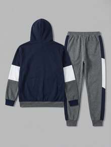Men Hoodie Co-Ords - Navy Blue - View 6