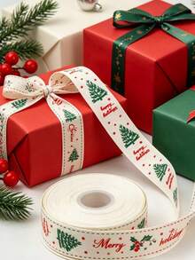 25mm Christmas Decorative Ribbon, Polyester Satin Decorative Tape, Suitable For Gift Box Packaging, Bows, Gift Wrapping, Bouquet Wrapping, DIY Handmade Decoration, Merry Christmas Gift Wrapping - Multicolor - View 3