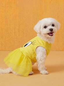 LOONEY TUNES X PETSIN 1pc Little Yellow Duck Print Pet Dress, Cute Minimalist, Soft Skin-Friendly, Breathable, Anti-Flea, Less Shedding, Indoor/Outdoor - Yellow - View 2
