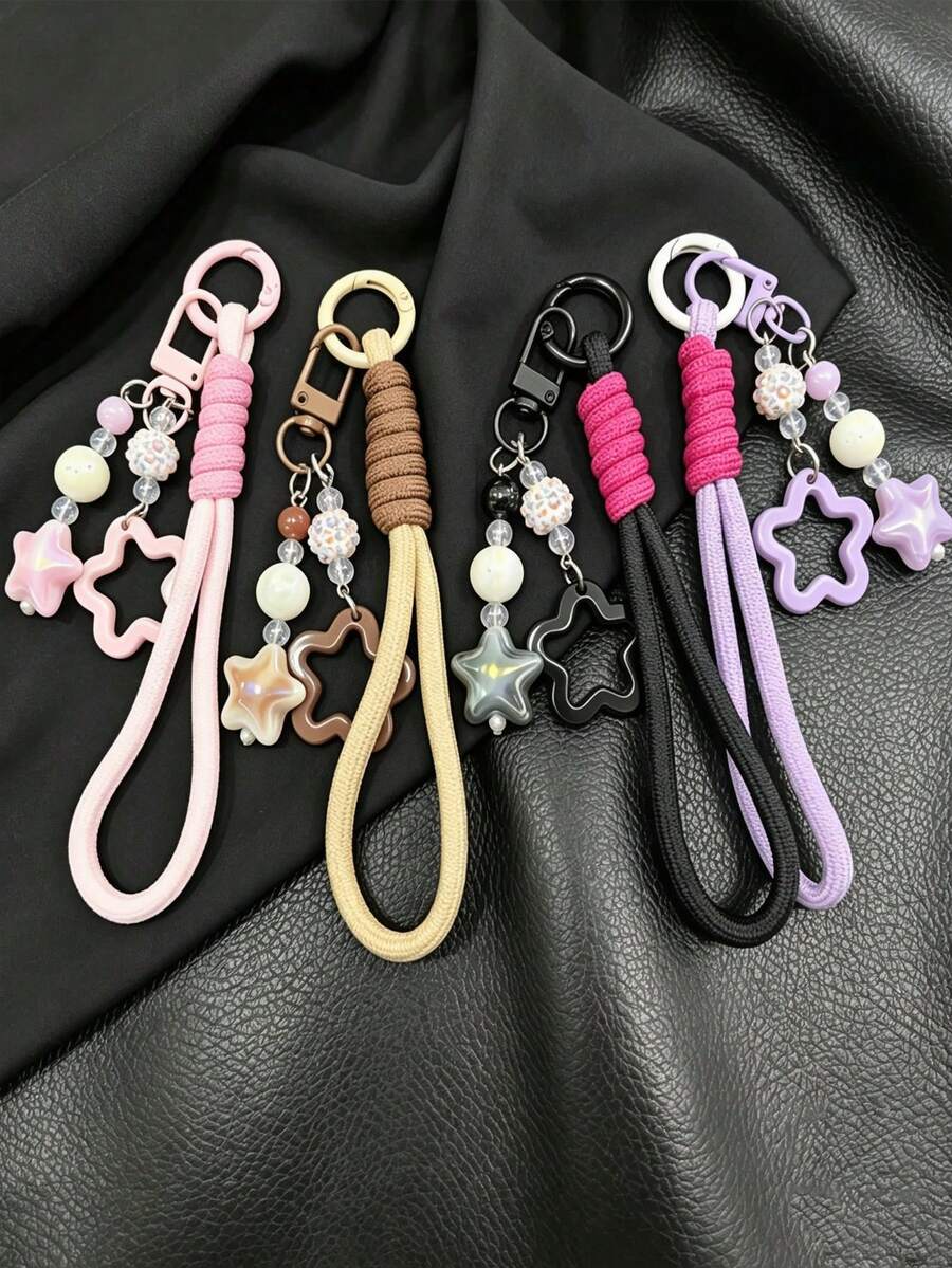 Cute Star Beaded Keychain, Y2K Aesthetic Braided Rope Bag Charm, Keychains For Car Keys, Colorful Bead Key Ring For Backpack Handbag Women Girls - Multicolor - View 1