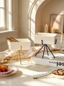 1pc Metal & Ceramic Combination Storage Box, Multi-Color, Minimalist Modern Nordic Style Storage Canister, Suitable For Halloween, Christmas, Kitchen Tabletop - Gold - View 3