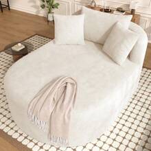 Compressed Oval Lounge Chair In Corduroy Fabric, No Assembly Required - Beige - View 6