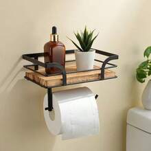 In Stock Solid Wood Wall-Mounted Toilet Paper Holder Bathroom Wooden Wall Shelf Paper Towel Storage Rack For Home - Multicolor - View 1