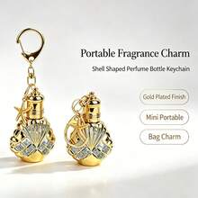 Shell-Shaped Refillable Mini Perfume Cylinder Keychain With Starfish Pendant, Leak-Proof Portable Perfume Container, Fashion Bag Charm, Daily Travel Accessory, Ramadan Birthday Gift For Girls, Exquisite Decorative Key Ring - Multicolor - View 2