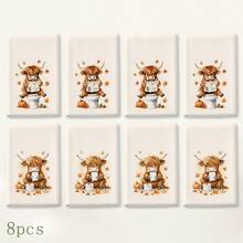 2/4/6pcs Highland Cow Autumn Theme Printed Kitchen Napkins, Cute Hand-Drawn Style, Soft And Easy To Clean, Highland Cow, Pumpkin, Maple Leaf And Fun Bathroom Patterns, Home Decor, Autumn Home Gift, Suitable For Bathroom Decor, Kitchen Decor, Kitchen Accessories - Multicolor - View 12
