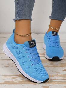 Sepatu Sneakers Wanita Model Low-Top - Sol EVA, Sepatu Atletik Bertali untuk Semua Musim, Desain Rajutan Ringan dan Tahan Lama, Tersedia Berbagai Warna, Pas dan Nyaman - Biru langit - View 1