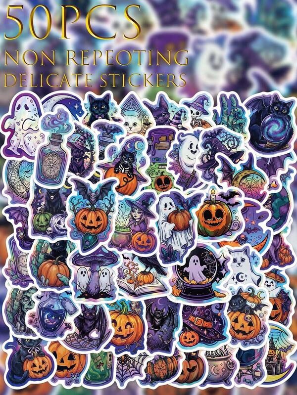 50PCS, Halloween Stickers, PVC Material, Creative And Aesthetic Design Sticker, Suitable For Mobile Phone Cases, Tablets, Mobile Phone, Laptops, Suitcases, Cars, Notebooks, Helmet, Guitar, Skateboard, Storage Box, Computer, Scrapbook Supplies