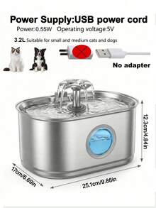 3.2L Large Capacity Stainless Steel Pet Water Fountain, Flower Spout, Transparent Visible Window Design, Easy To Disassemble And Clean, Ultra-Quiet Circulating Automatic Water Dispenser, Suitable For Small And Medium Cats And Dogs - 3.2L - View 11