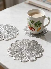 12pcs Gold Hollow PVC Drink Coasters, Washable Table Decor, Non-Slip Table Mat, Breathable And Heat Dissipating, Lightweight And Easy To Store, Suitable For Restaurant, Cafe, Homestay, Afternoon Tea, Holiday, Party, Gathering, Birthday, Wedding, Dinner - Multicolor - View 9