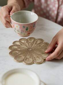 12pcs Gold Hollow PVC Drink Coasters, Washable Table Decor, Non-Slip Table Mat, Breathable And Heat Dissipating, Lightweight And Easy To Store, Suitable For Restaurant, Cafe, Homestay, Afternoon Tea, Holiday, Party, Gathering, Birthday, Wedding, Dinner - Multicolor - View 10