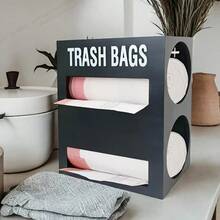 [Modern Wooden Storage Box] Double-Layer Large Wooden Trash Bag Storage Box, Modern Wall-Mounted Kitchen Storage Solution, Suitable For Trash Bags, Tissue Boxes And More - Ideal For Home And Bathroom Use - Multicolor - View 3
