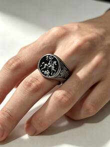 1pc St. George Dragon Slayer 316L Stainless Steel Ring, Vintage Celtic Knot Engraved Men's Ring, Non-Fading - St. George Dragon Slayer Men's Ring - View 10