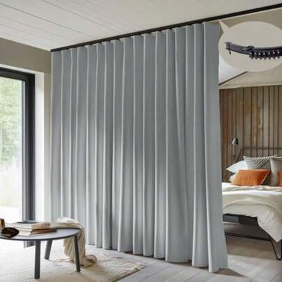 Room Divider Curtains With Flexible Ceiling Curtain Tracks Set, 100% Out Floor To Ceiling Curtains Patio Sliding Door Curtains Drape And Rail W 8.3 * H 8 FT