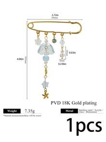 Broche de alfiler multiusos de acero inoxidable 304 chapado en oro de 18K para mujeres, broche de flor con cuentas y borlas estilo macaron, alfileres decorativos para abrigos, bufandas y atuendos de mujer - broche - Ver 9