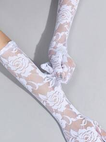 1雙/2雙 女款玫瑰蕾絲晚禮服長袖罩衫 - 白色 - 查看 6