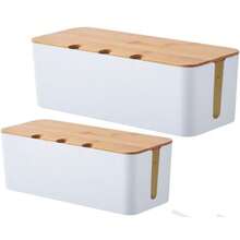 1pc Large Wood Grain Cable Management Box With Lid, Desktop Power Cord And Charger Storage Box, Built-In Cable Winder, Can Organize Power Strips, Data Cables And Messy Wires, Save Desk Space, Suitable For Living Room, Bedroom, Kitchen, Dining Room And Office - Multicolor - View 15