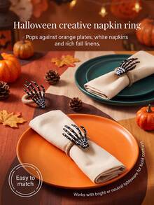 1-12pcs Halloween Black & White Skeleton Hand Napkin Rings, Ghost Hand Napkin Holders For Halloween Table Decor, Room Decoration, Home Decor - Multicolor - View 7
