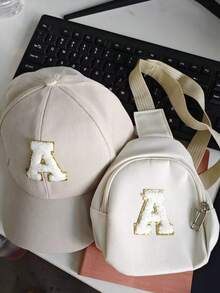 2pcs A-Z Letter Baseball Cap And Bag Set, Suitable For Boys And Girls F-Team Sports Sun Protection Hat, With Adjustable Shoulder Strap Travel Waist Bag Crossbody Bag - Off-white - View 11